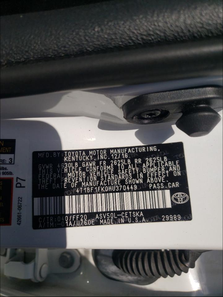 Photo 10 from auction – 2017 TOYOTA CAMRY LE with VIN 4T1BF1FK0HU370449