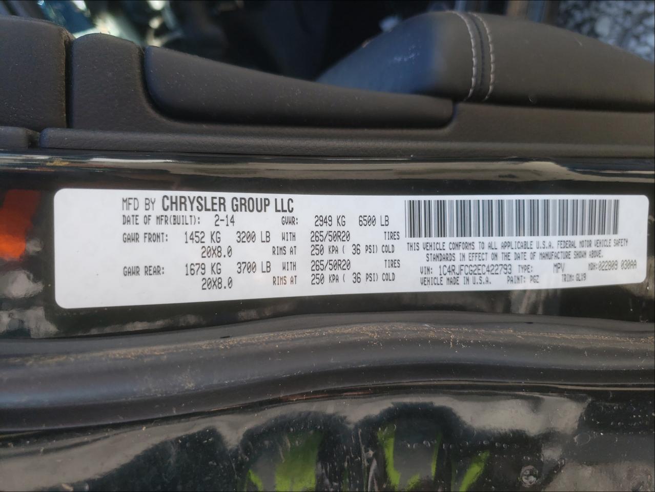 Photo 10 from auction – 2014 JEEP GRAND CHER with VIN 1C4RJFCG2EC422793