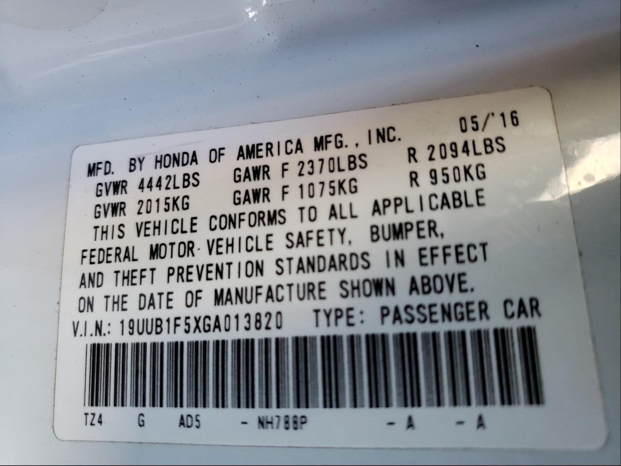 Photo 10 from auction – 2016 ACURA TLX TECH with VIN 19UUB1F5XGA013820