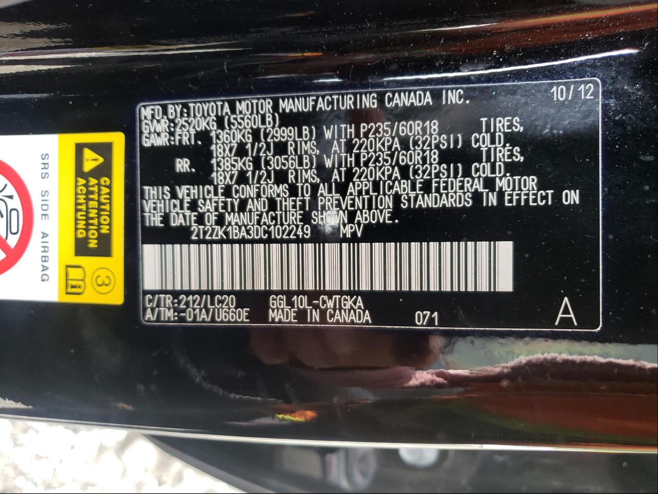 Photo 10 from auction – 2013 LEXUS RX 350 with VIN 2T2ZK1BA3DC102249