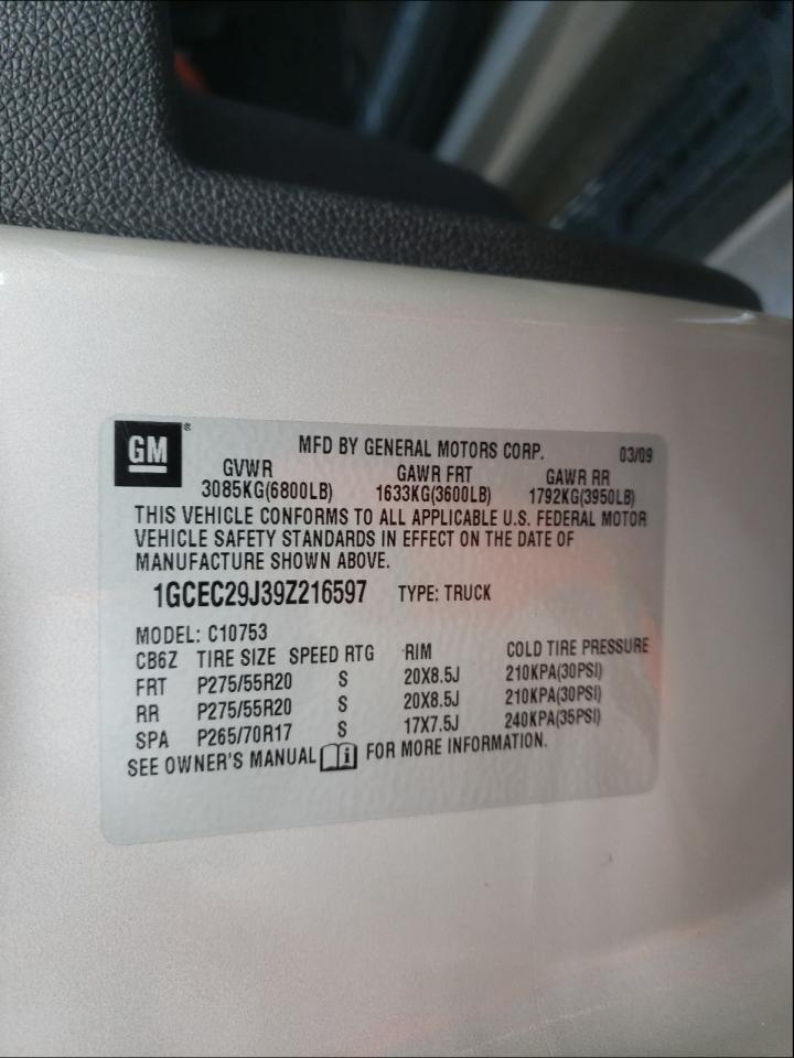 Photo 10 from auction – 2009 CHEVROLET SILVERADO with VIN 1GCEC29J39Z216597