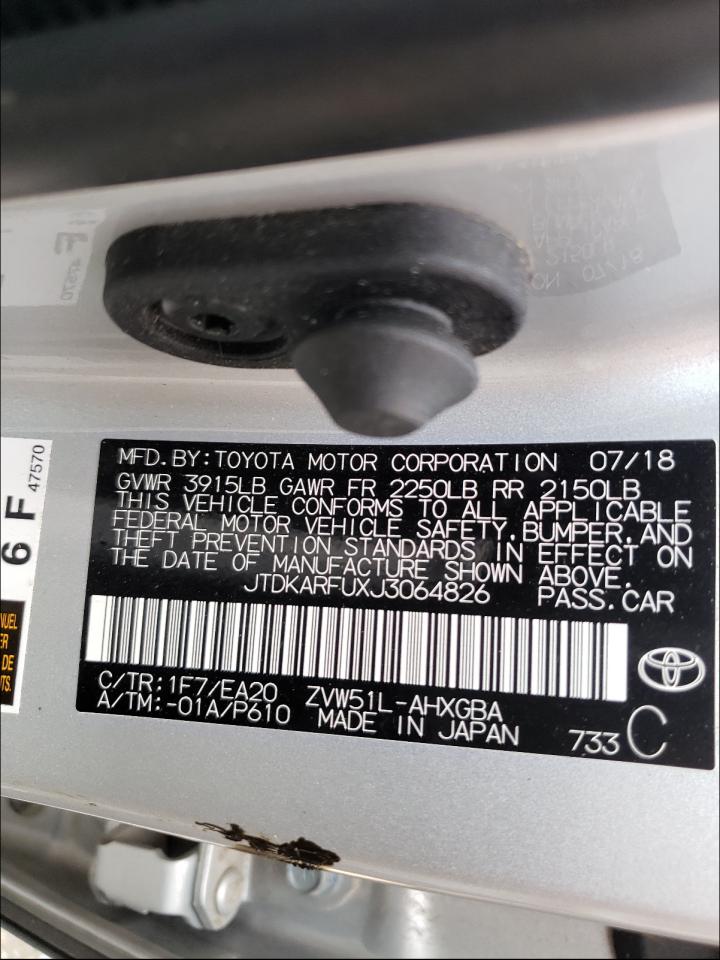 Photo 10 from auction – 2018 TOYOTA PRIUS with VIN JTDKARFUXJ3064826