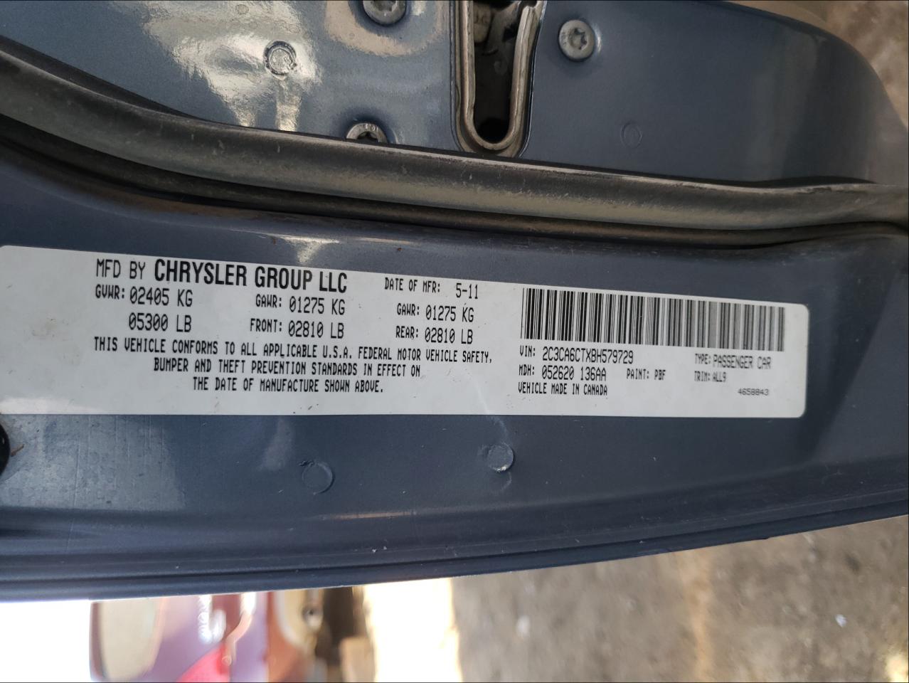 Photo 10 from auction – 2011 CHRYSLER 300C with VIN 2C3CA6CTXBH579729