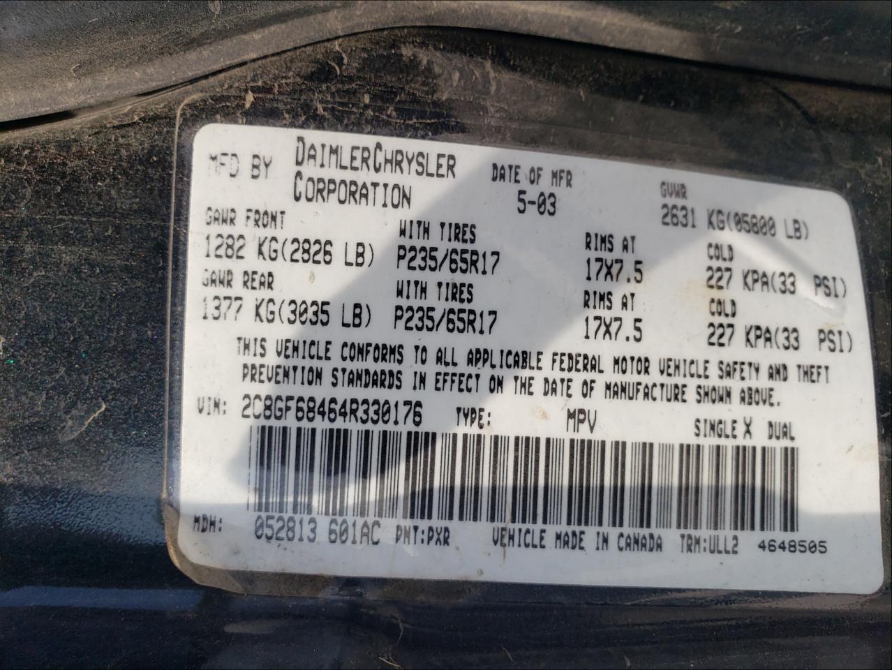 Photo 10 from auction – 2004 CHRYSLER PACIFICA with VIN 2C8GF68464R330176