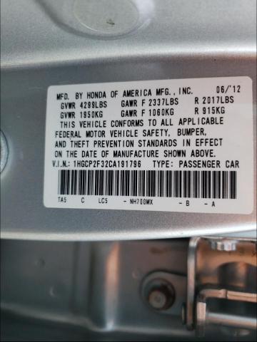 Photo 10 from auction – 2012 HONDA ACCORD LX with VIN 1HGCP2F32CA191796