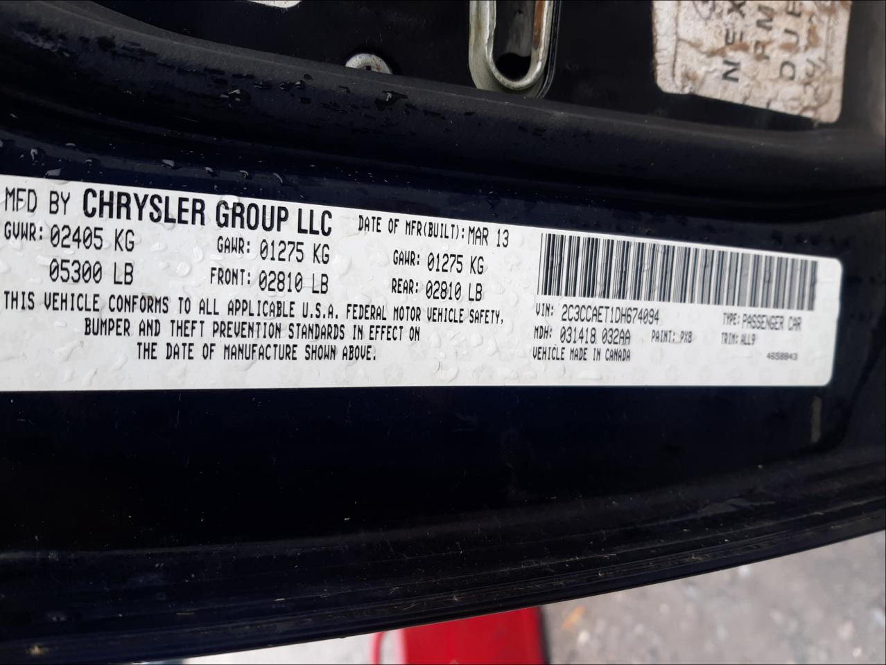Photo 10 from auction – 2013 CHRYSLER 300C with VIN 2C3CCAET1DH674094