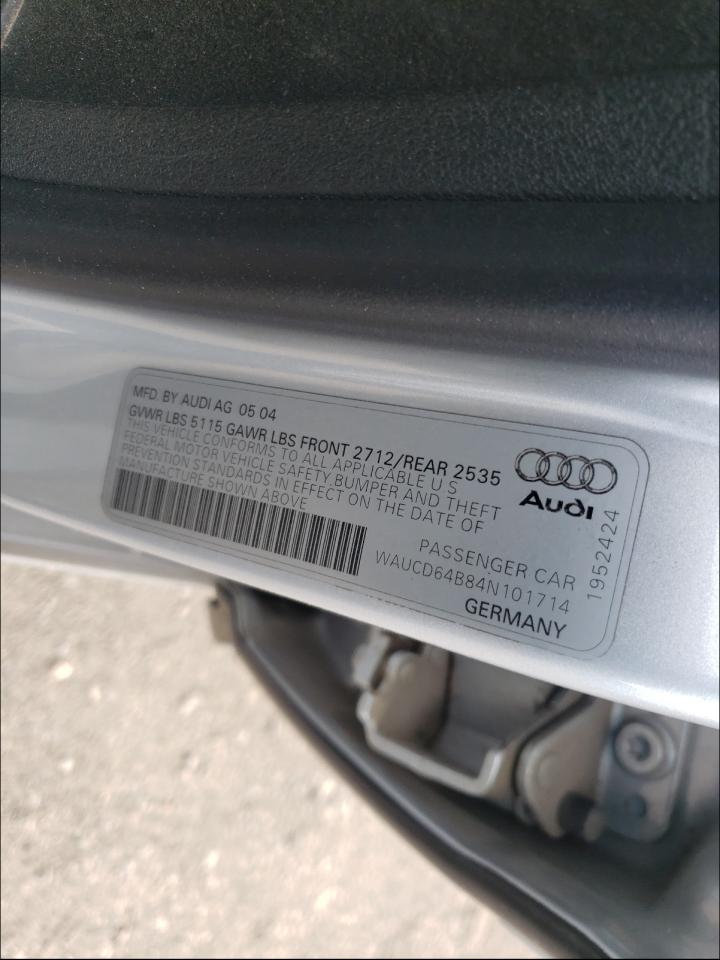 Photo 10 from auction – 2004 AUDI A6 S-LINE with VIN WAUCD64B84N101714