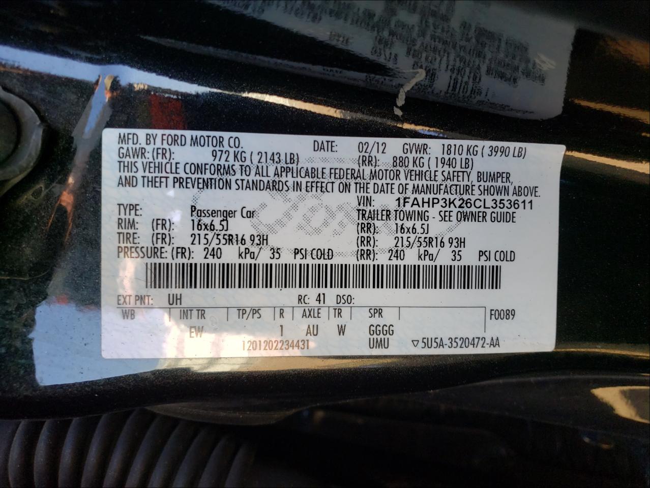 Zdjęcie 10 z aukcji – 2012 FORD FOCUS SE z VIN 1FAHP3K26CL353611