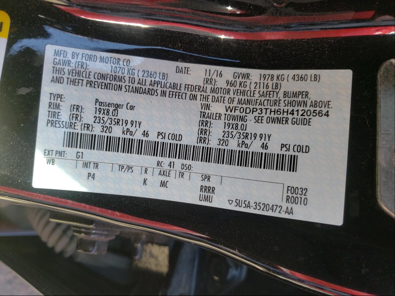 Photo 10 from auction – 2017 FORD FOCUS RS with VIN WF0DP3TH6H4120564