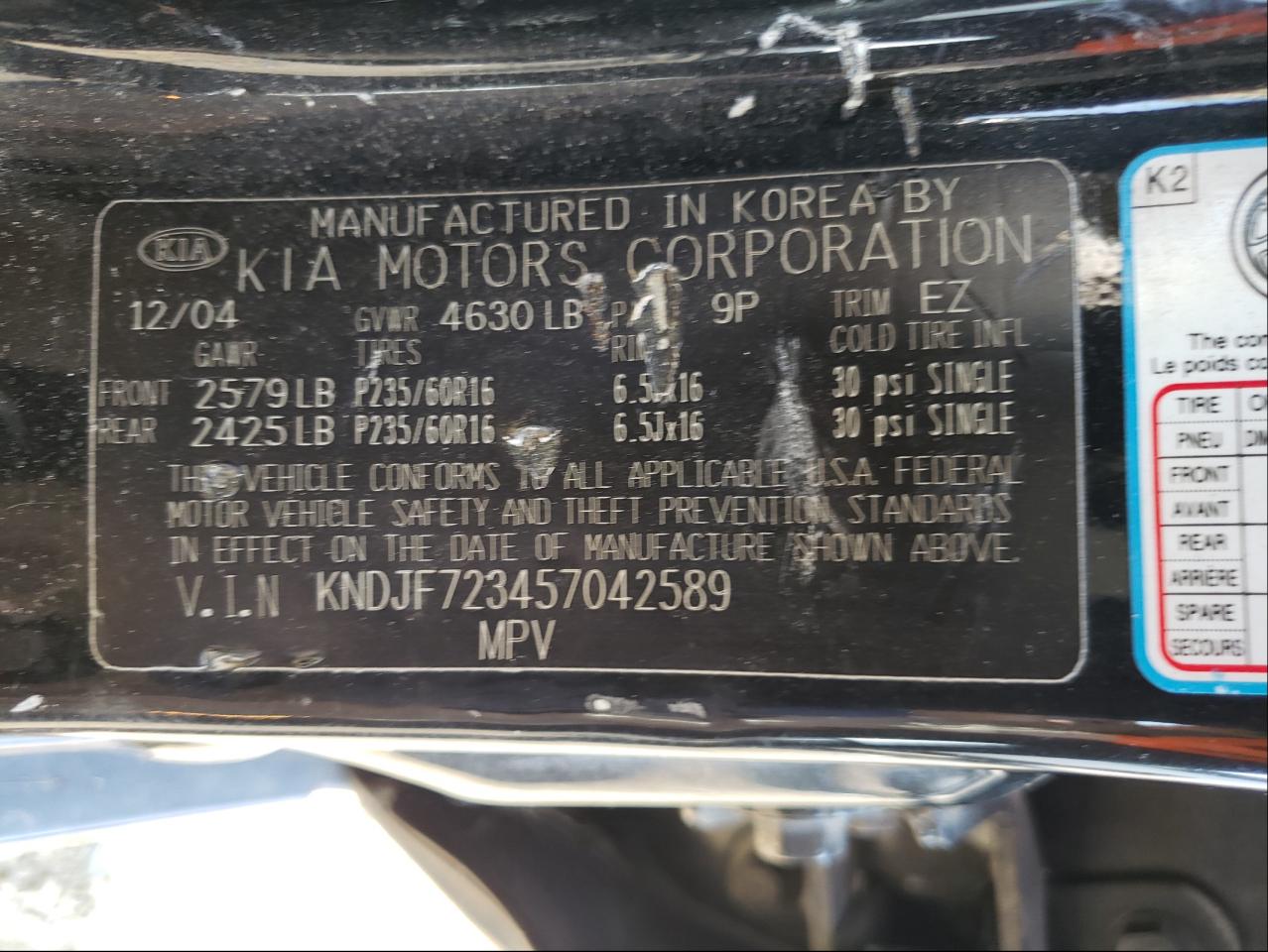 Photo 10 from auction – 2005 KIA NEW SPORTA with VIN KNDJF723457042589