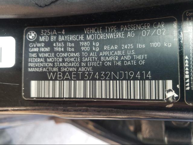 Photo 10 from auction – 2002 BMW 325 I with VIN WBAET37432NJ19414