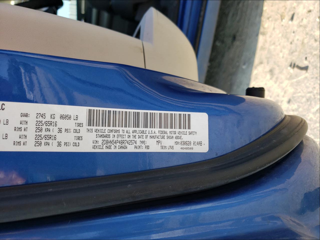 Photo 10 from auction – 2008 DODGE GRAND CARA with VIN 2D8HN54P48R742574