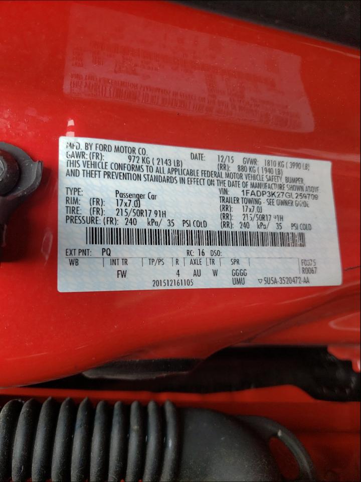 Photo 10 from auction – 2016 FORD FOCUS SE with VIN 1FADP3K27GL259709