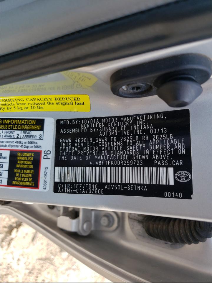 Photo 10 from auction – 2013 TOYOTA CAMRY L with VIN 4T4BF1FK0DR299723