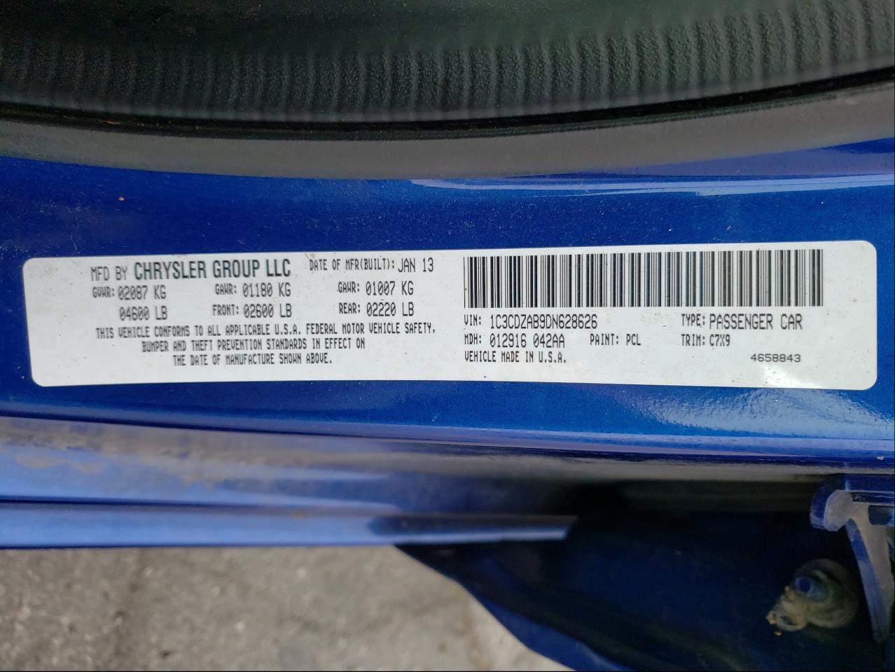 Photo 10 from auction – 2013 DODGE AVENGER SE with VIN 1C3CDZAB9DN628626