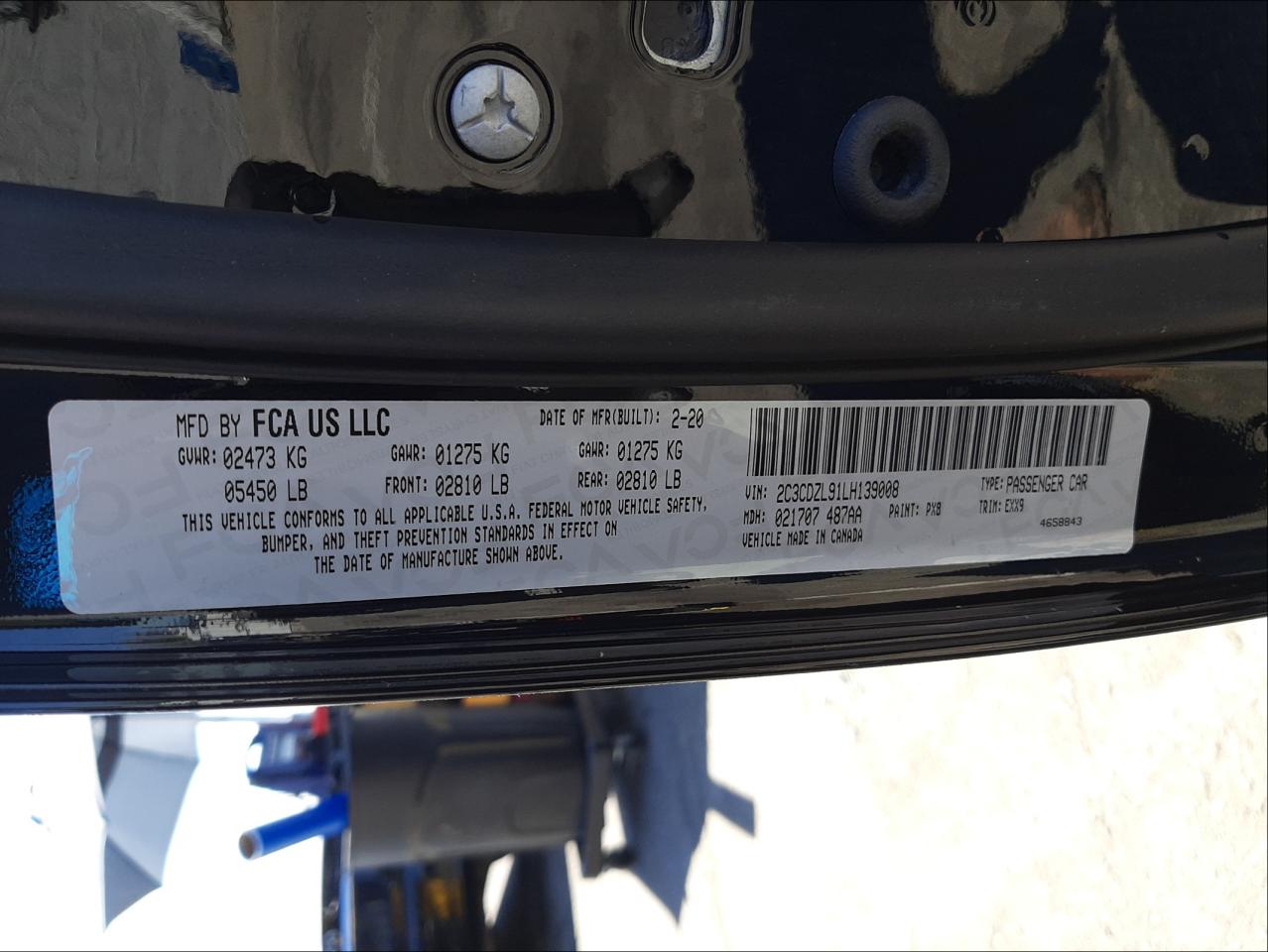 Photo 10 from auction – 2020 DODGE CHALLENGER with VIN 2C3CDZL91LH139008