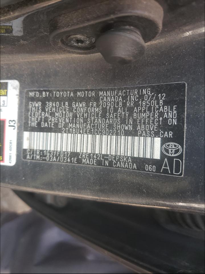 Photo 10 from auction – 2012 TOYOTA COROLLA BA with VIN 2T1BU4EE1CC902210