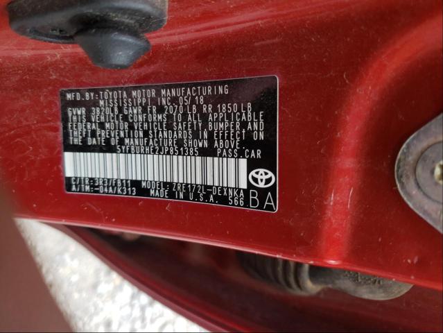 Photo 10 from auction – 2018 TOYOTA COROLLA L with VIN 5YFBURHE2JP851385
