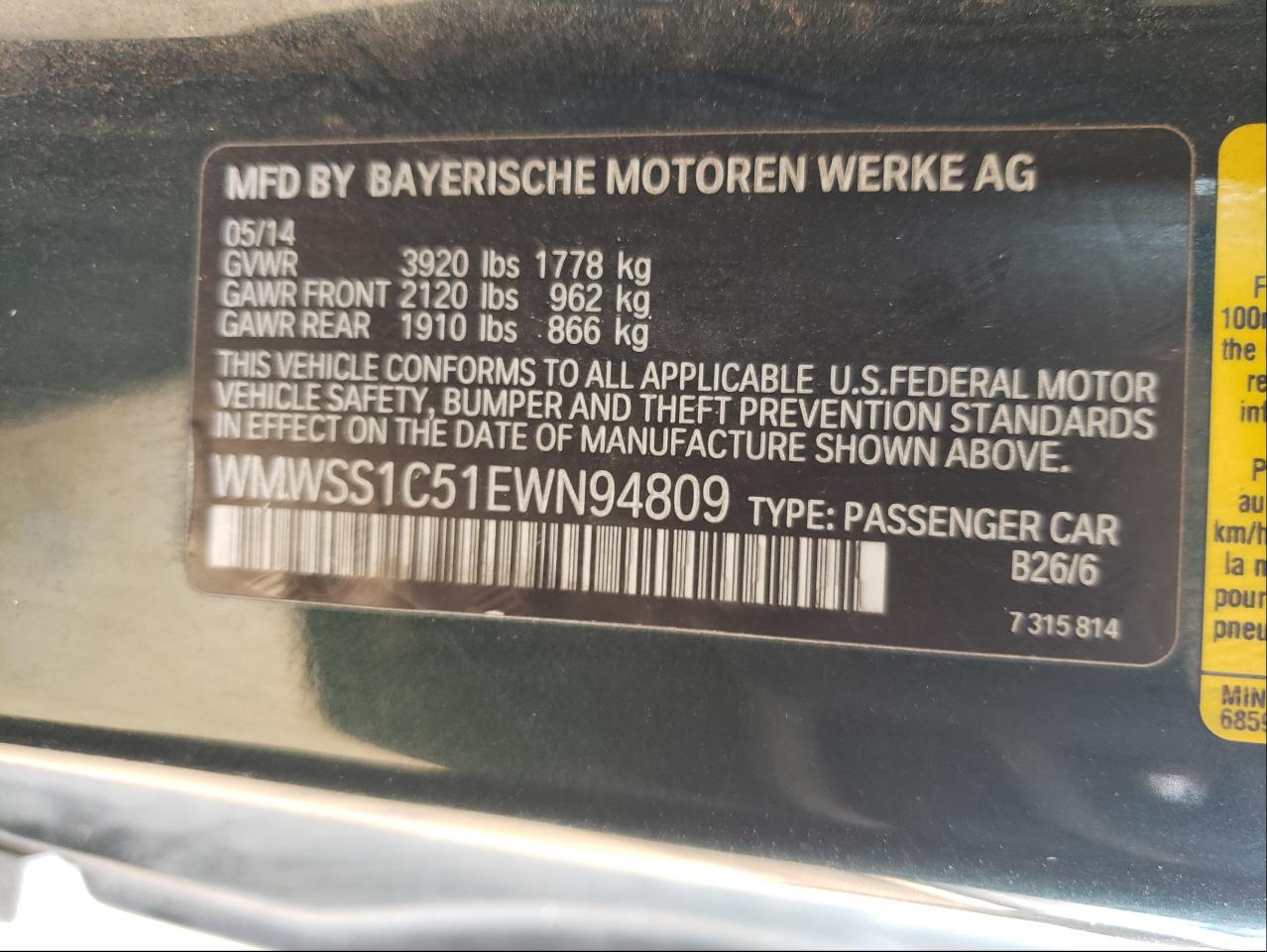 Photo 10 from auction – 2014 MINI COOPER PAC with VIN WMWSS1C51EWN94809
