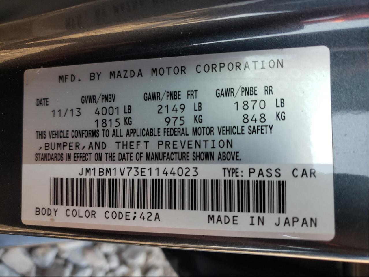 Photo 10 from auction – 2014 MAZDA 3 TOURING with VIN JM1BM1V73E1144023