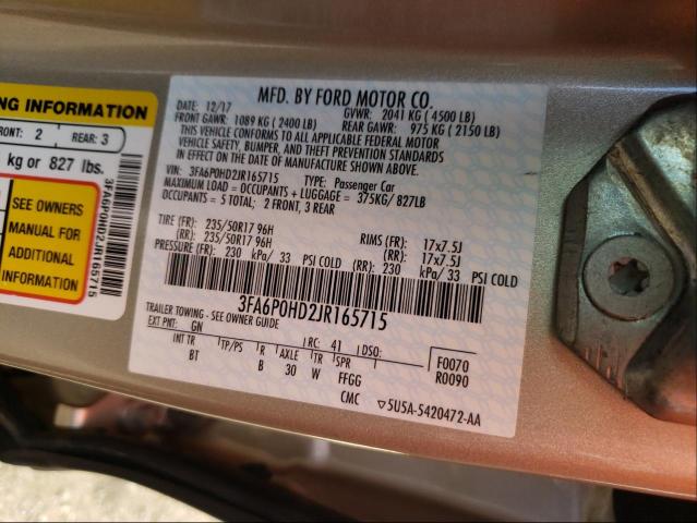 Photo 10 from auction – 2018 FORD FUSION SE with VIN 3FA6P0HD2JR165715