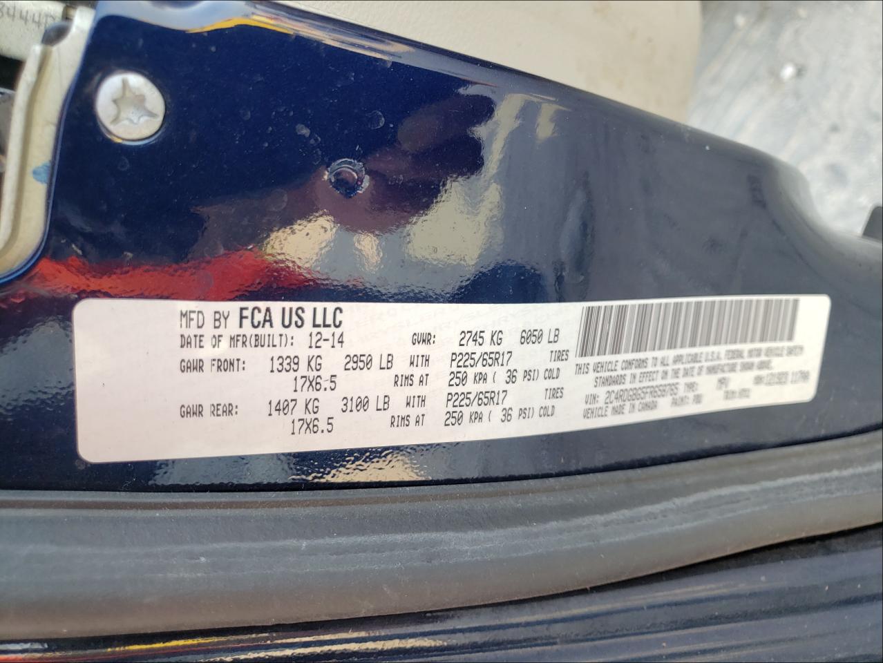 Photo 10 from auction – 2015 DODGE GRAND CARA with VIN 2C4RDGBG5FR658765