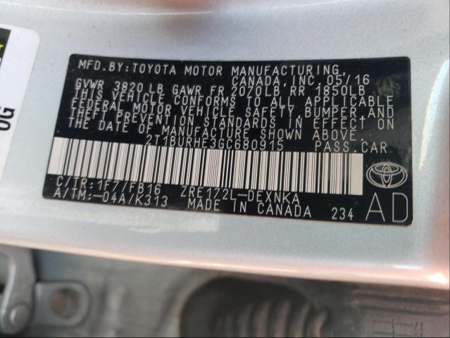 Photo 10 from auction – 2016 TOYOTA COROLLA L with VIN 2T1BURHE3GC680915