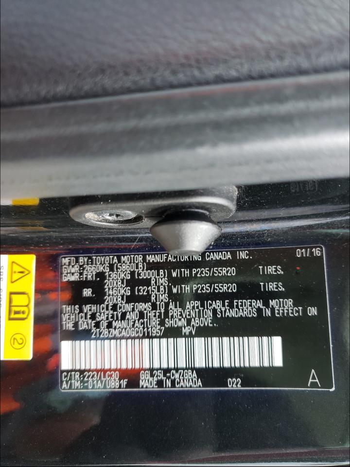Photo 10 from auction – 2016 LEXUS RX 350 BAS with VIN 2T2BZMCA0GC011957