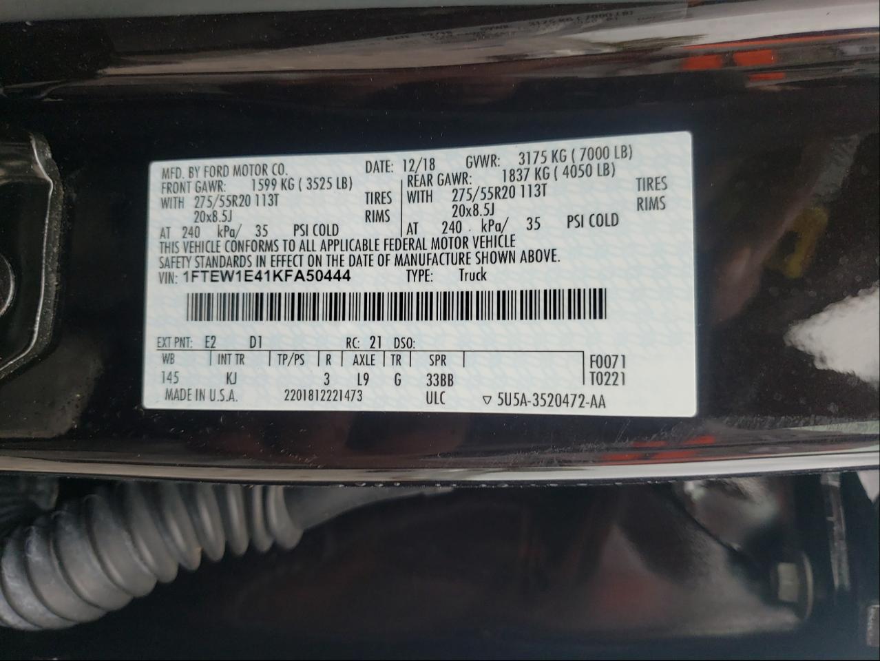 Photo 10 from auction – 2019 FORD F150 SUPER with VIN 1FTEW1E41KFA50444
