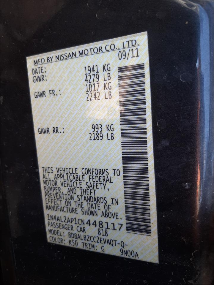 Photo 10 from auction – 2012 NISSAN ALTIMA BAS with VIN 1N4AL2AP1CN448117