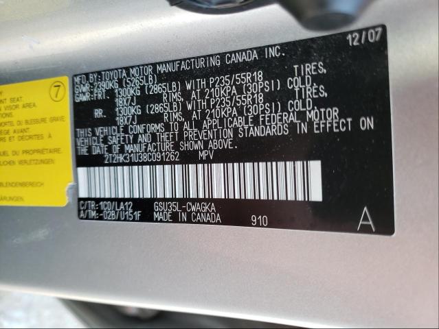 Photo 10 from auction – 2008 LEXUS RX 350 with VIN 2T2HK31U38C091262