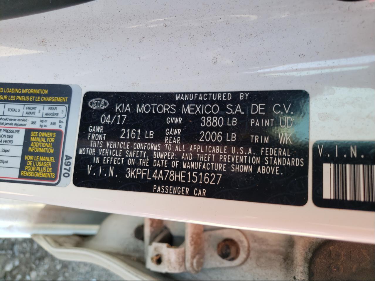 Photo 10 from auction – 2017 KIA FORTE LX with VIN 3KPFL4A78HE151627