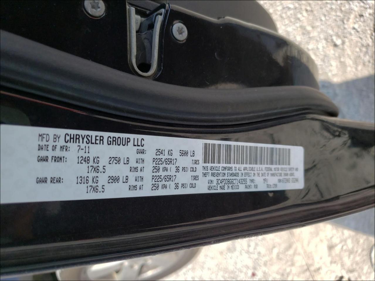 Photo 10 from auction – 2012 DODGE JOURNEY SX with VIN 3C4PDDBG6CT143255