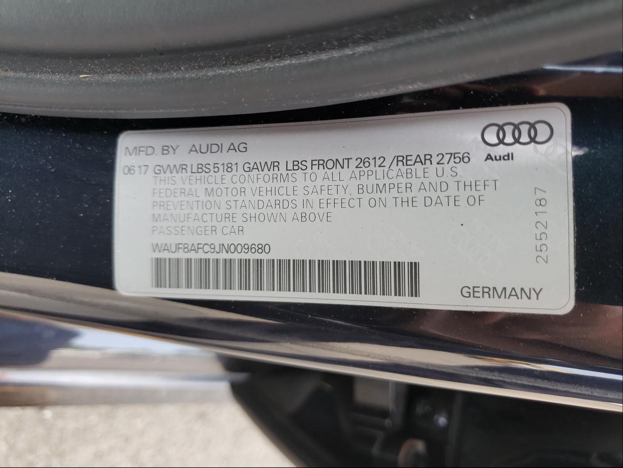Photo 10 from auction – 2018 AUDI A6 PREMIUM with VIN WAUF8AFC9JN009680