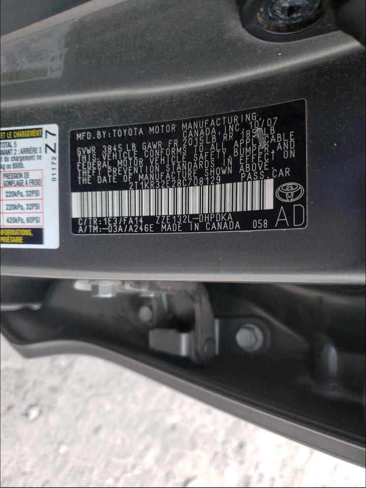 Photo 10 from auction – 2008 TOYOTA COROLLA MA with VIN 2T1KR32E28C708129