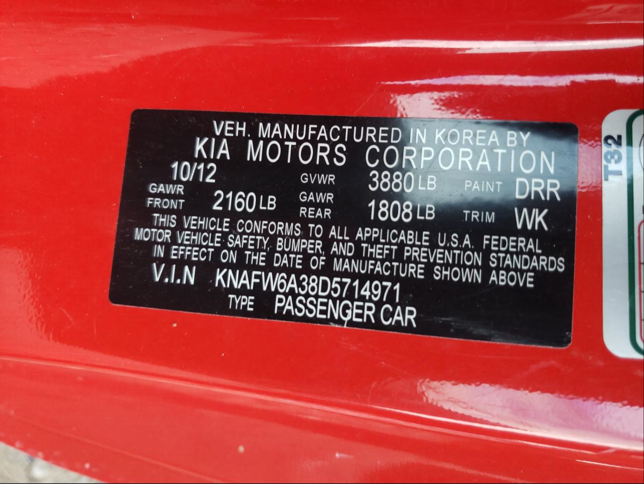Photo 20 from auction – 2013 KIA FORTE SX with VIN KNAFW6A38D5714971