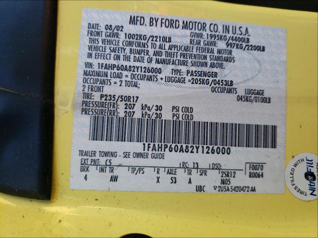 Photo 10 from auction – 2002 FORD THUNDERBIR with VIN 1FAHP60A82Y126000
