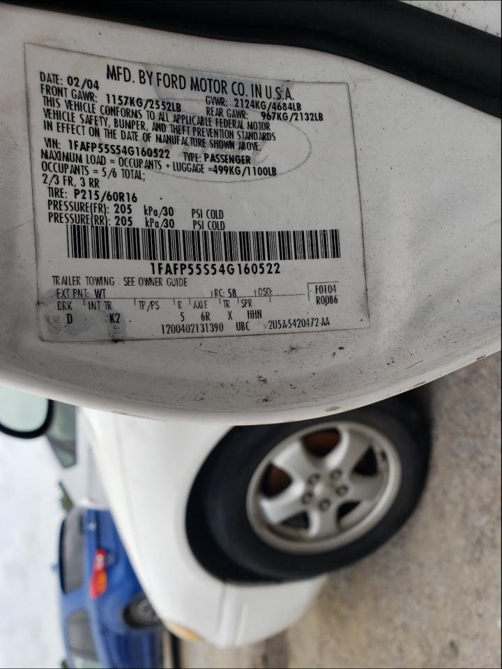 Photo 10 from auction – 2004 FORD TAURUS SES with VIN 1FAFP55S54G160522