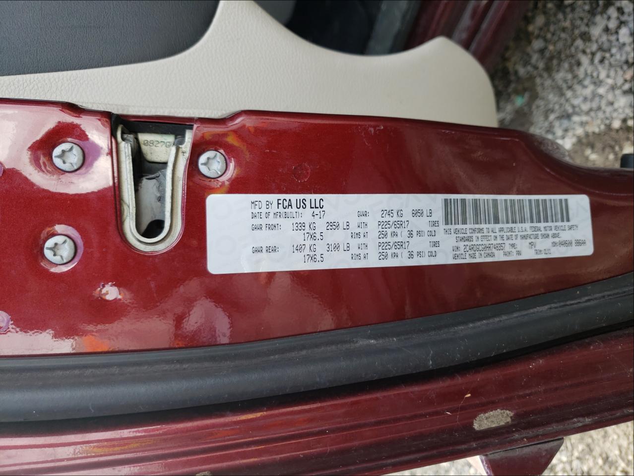 Photo 10 from auction – 2017 DODGE GRAND CARA with VIN 2C4RDGCG0HR748357