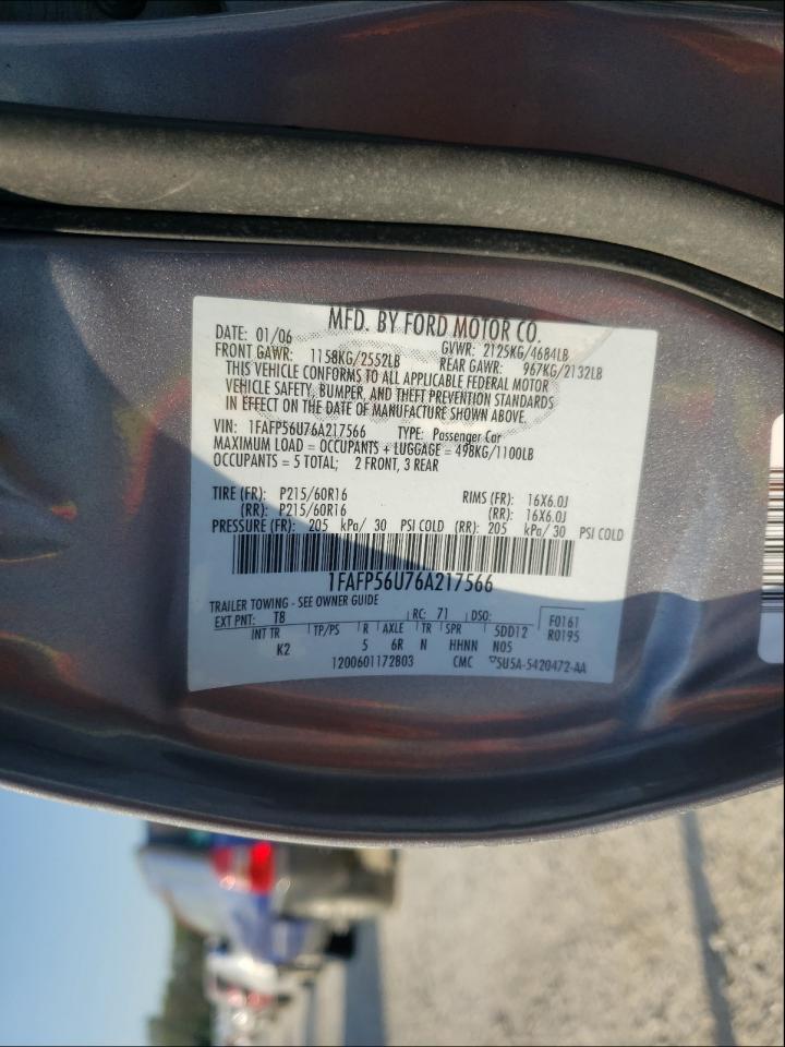 Photo 10 from auction – 2006 FORD TAURUS SEL with VIN 1FAFP56U76A217566