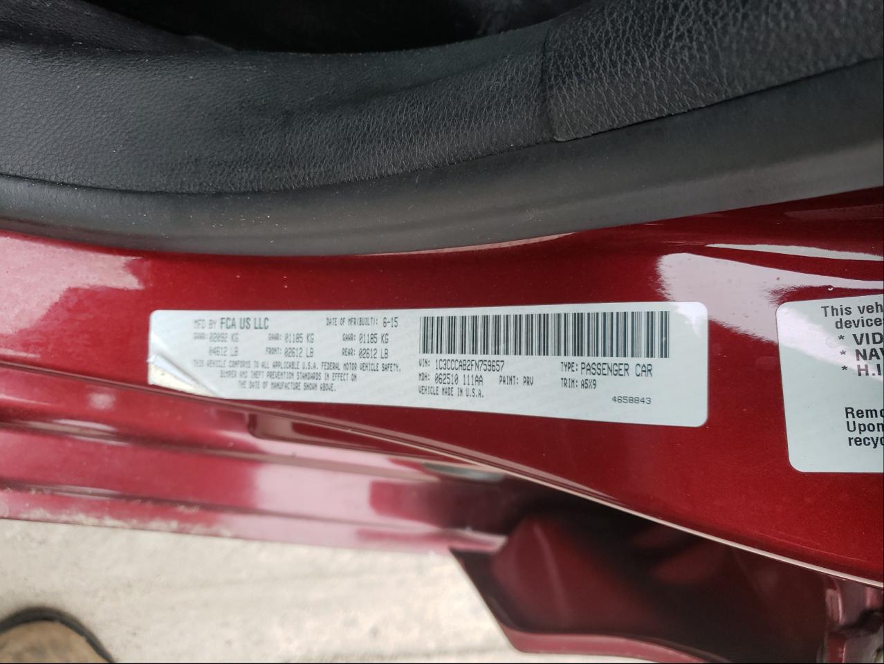 Photo 10 from auction – 2015 CHRYSLER 200 LIMITE with VIN 1C3CCCAB2FN759657
