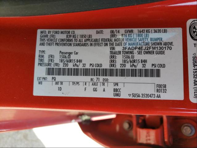 Photo 10 from auction – 2015 FORD FIESTA SE with VIN 3FADP4EJ2FM130170