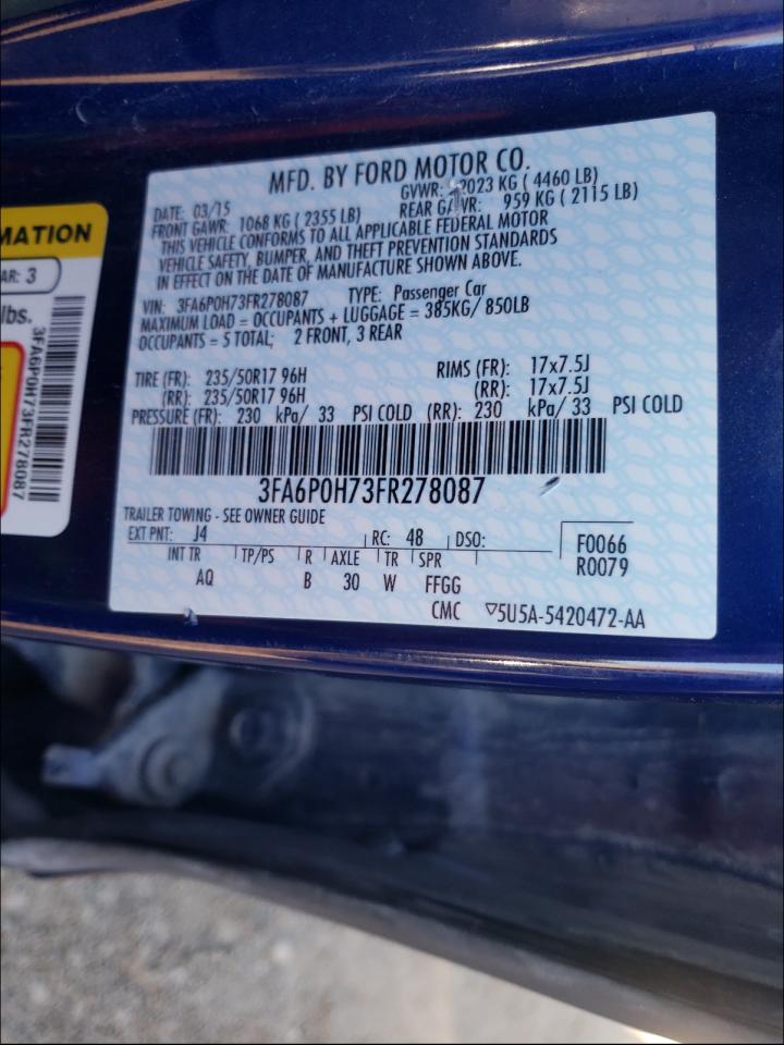 Photo 10 from auction – 2015 FORD FUSION SE with VIN 3FA6P0H73FR278087