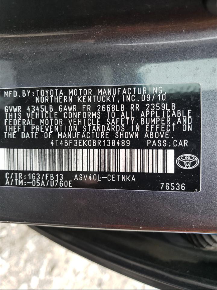 Photo 10 from auction – 2011 TOYOTA CAMRY BASE with VIN 4T4BF3EK0BR138489