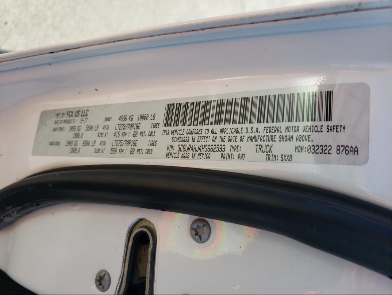 Photo 10 from auction – 2017 RAM 2500 ST with VIN 3C6UR4HJ4HG662593
