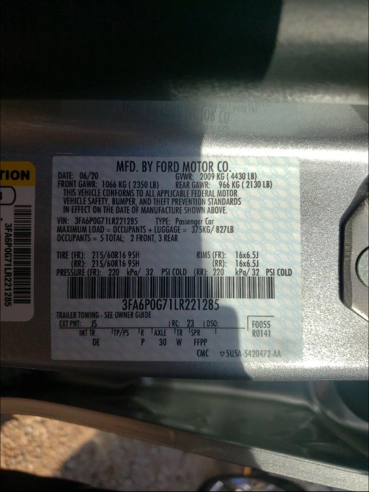 Photo 10 from auction – 2020 FORD FUSION S with VIN 3FA6P0G71LR221285