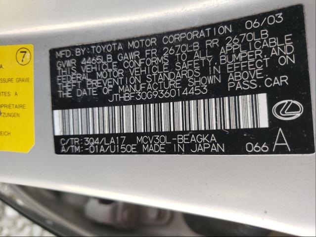 Photo 10 from auction – 2003 LEXUS ES 300 with VIN JTHBF30G936014453