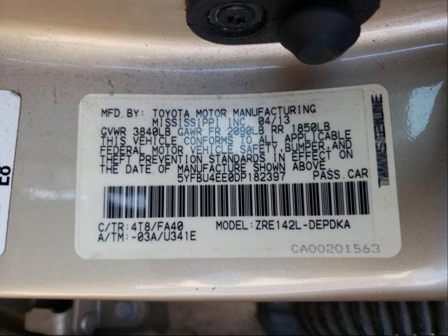 Photo 10 from auction – 2013 TOYOTA COROLLA BA with VIN 5YFBU4EE0DP182397