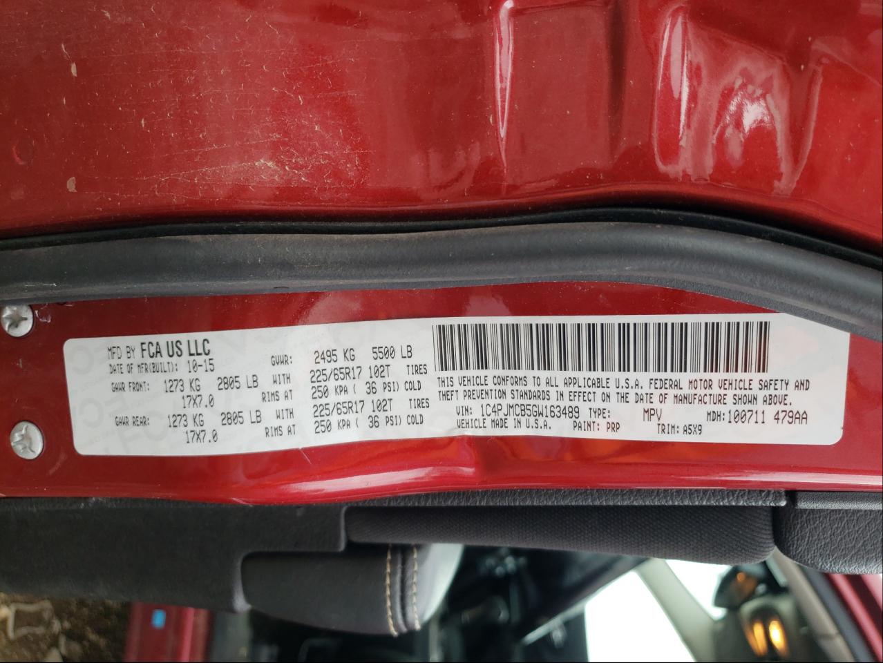 Photo 10 from auction – 2016 JEEP CHEROKEE L with VIN 1C4PJMCB5GW163489