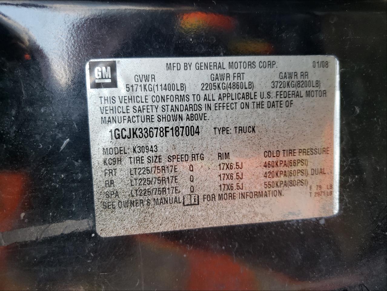 Photo 10 from auction – 2008 CHEVROLET SILVERADO with VIN 1GCJK33678F187004